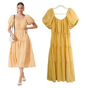 Astr Yellow Puff Sleeve Dress